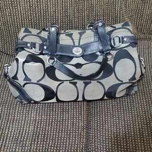 Coach Black and Tan Signature Shoulder Bag